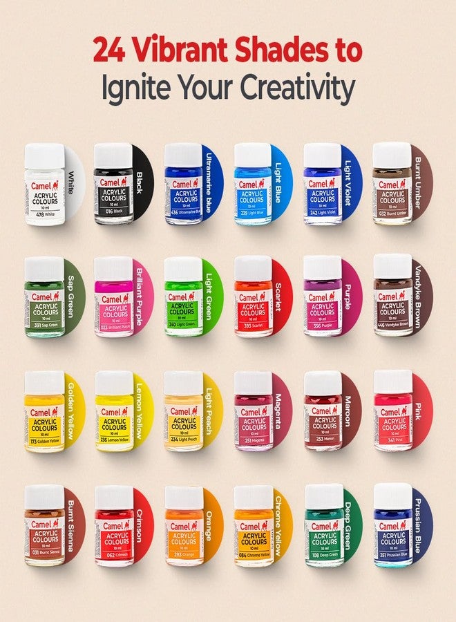 كاميل ألوان أكريليك كاميل ألترا - 24 لونًا غنيًا (10 مل لكل لون) | ألوان متعددة الأسطح للاستخدام المنزلي | ألوان زاهية وثابتة | مناسبة للرسم على القماش والخشب والورق والسيراميك - Image 2